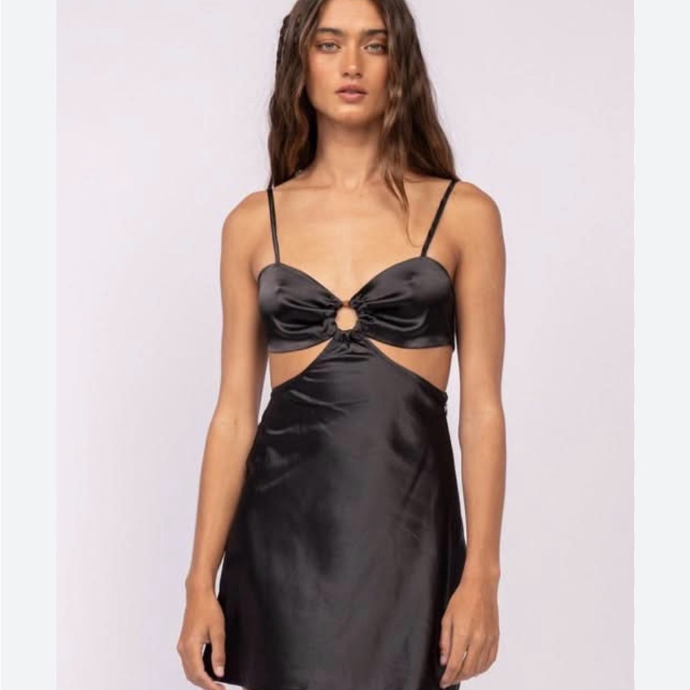 Zara Sleek Black Satin Cutout Mini Dress